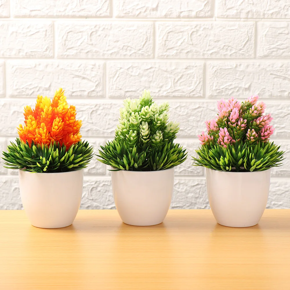 

1 SET Mini Desktop Ornament Wedding Christmas Artificial Flower Fake Potted Plastic Plant Simulation Bonsai Home Decor