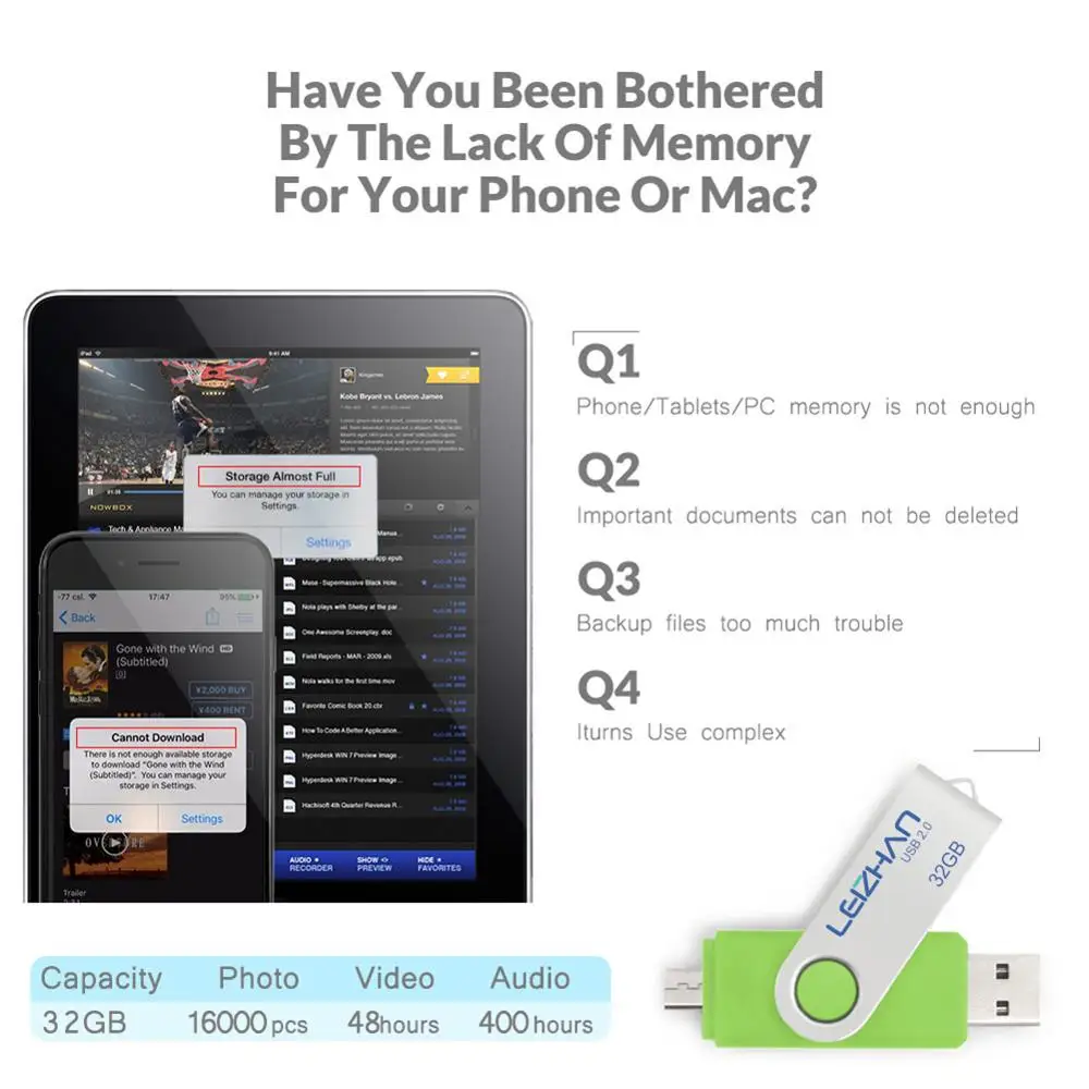 Leizhan OTG USB флэш накопитель android микронакопитель 128 Гб 64 ГБ 32 16 8 4 карта памяти флеш