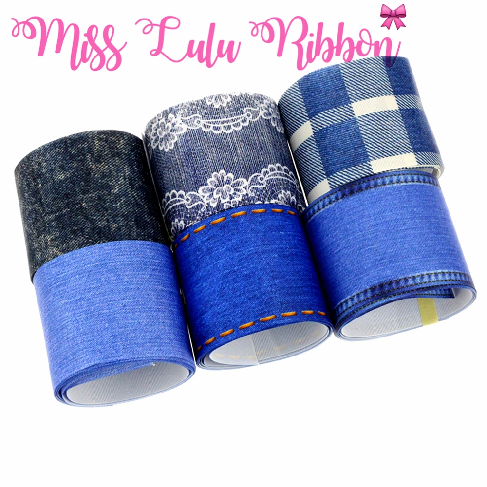 16Mm 75Mm Jeans Serie Gedrukt Grosgrain Lint/Foe Denim Net Diy Gift