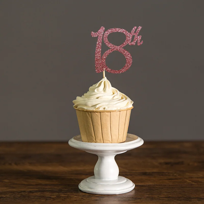 Золото/серебро/черный блеск 18-й кекс Picks выбор для 18 сувениры для вечеринки ко дню рождения украшения торта