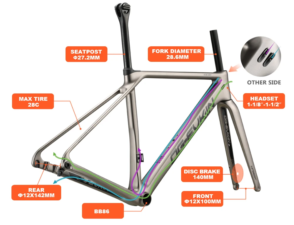 Perfect OG-EVKIN CF025 Carbon Road Frame Disc Brake UD BB86 Bicycle Disc Frame Di2 Frameset Fork Clamp XS S M L 1-1/8"-1-1/2" 2