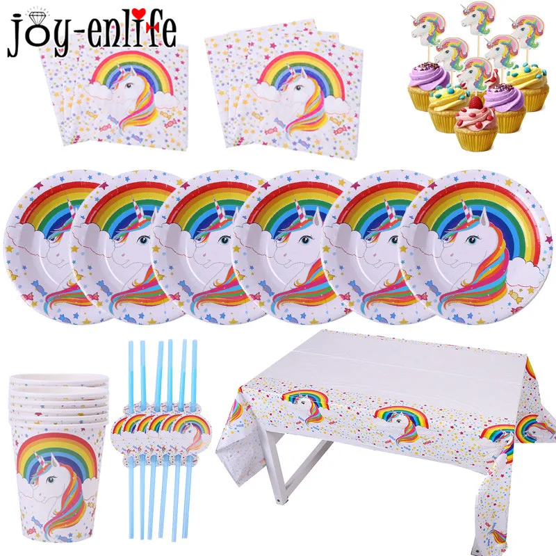 

Unicorn Party Decoration White Pink Unicornio Tableware Kits Plates Cups Tablecloth Birthday Party Decor for Kids Baby Shower