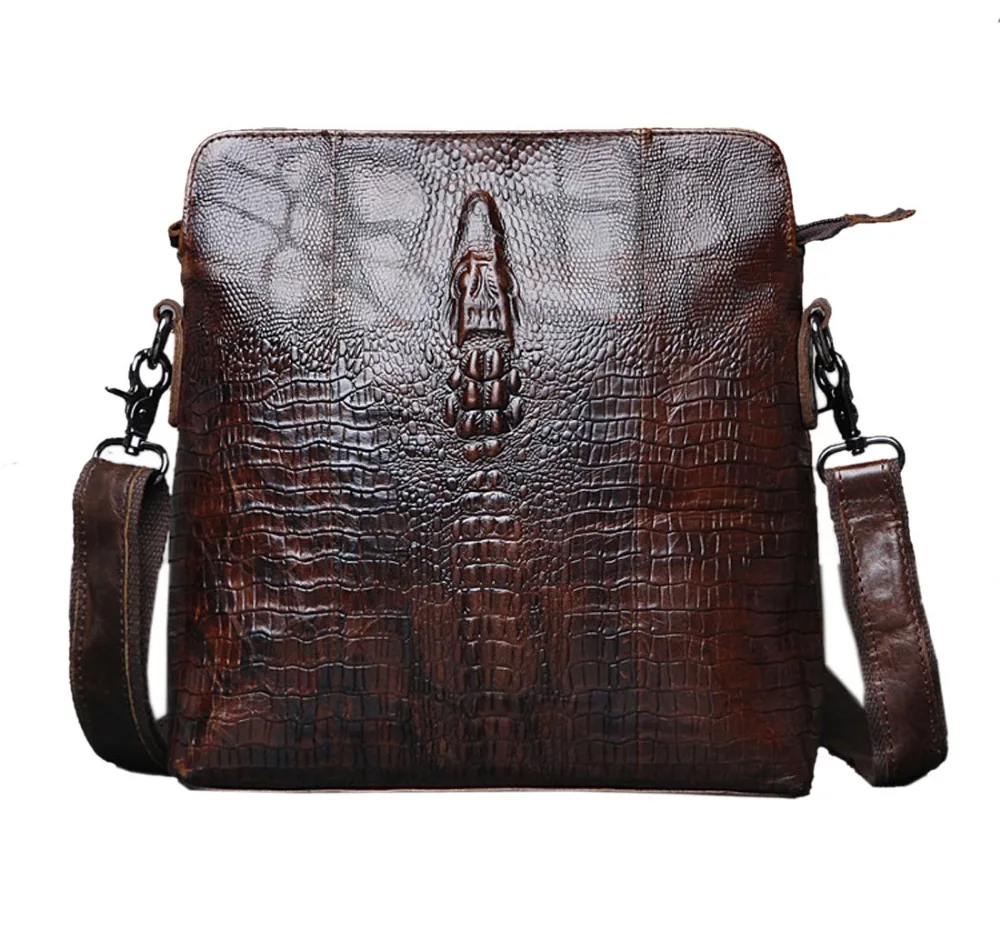 

New Men Genuine Leather Crocodile Grain Pattern Patterns Vintage Cross Body Messenger Shoulder Business Casual Bag