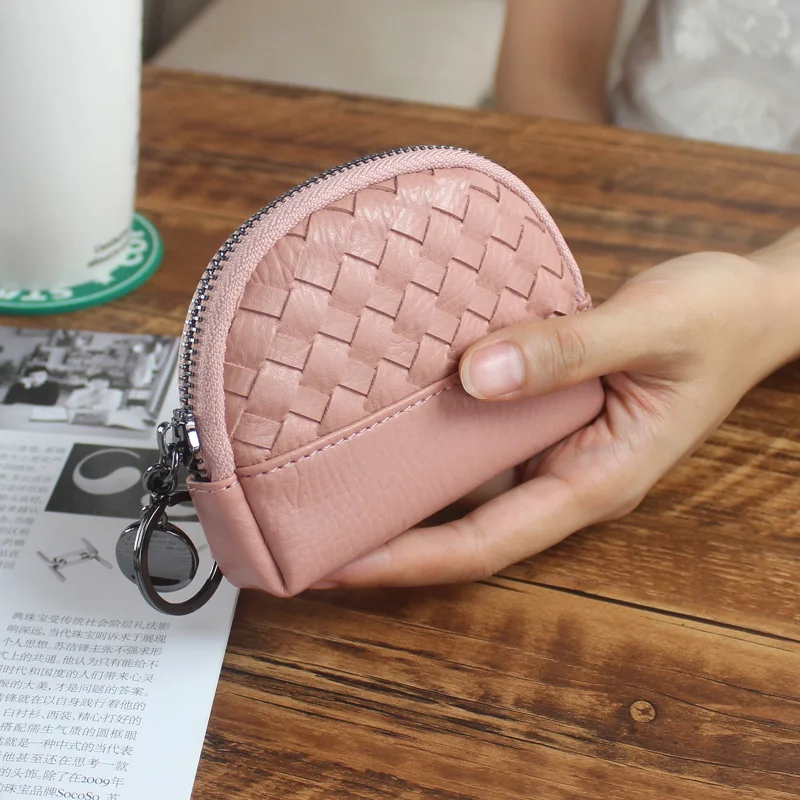 

2019 Korean Fashion Women Small Wallet Leather Knitting Key Holder Cute Ladies Coin Purse Female Mini Card Pouch Good Coin Bag