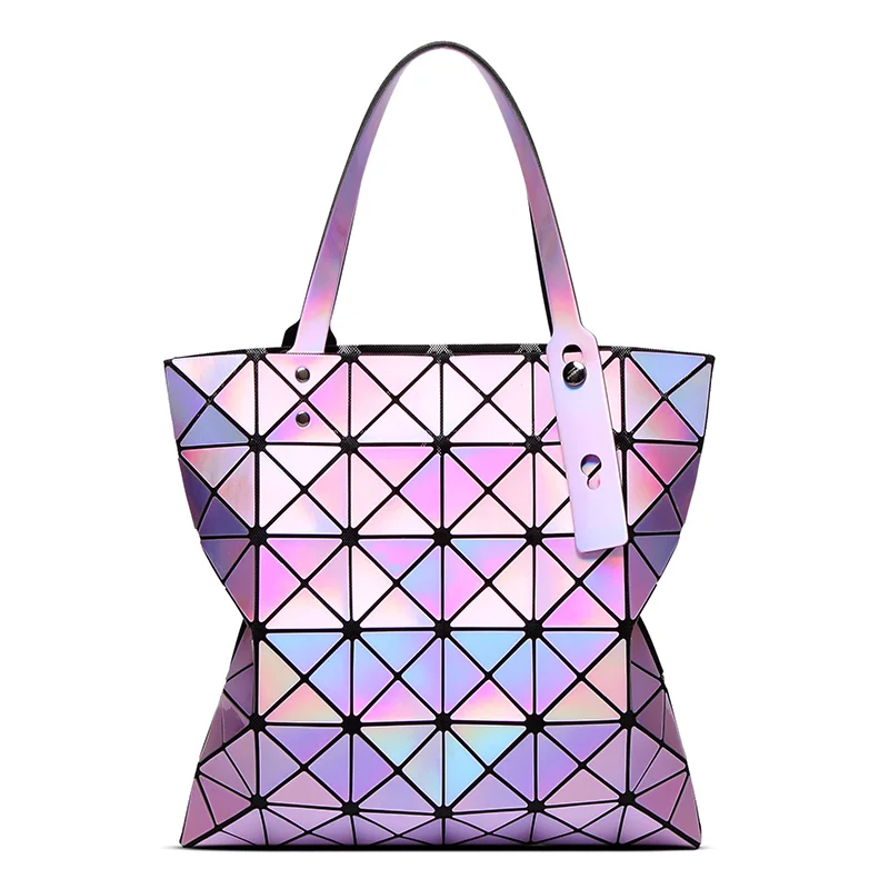 Famous Brands Women Laser Bright BaoBao Tote Lady Geometry Diamond Lattice Sequins Fold Over Pearl Bao Bao Bag Hologram Handbags