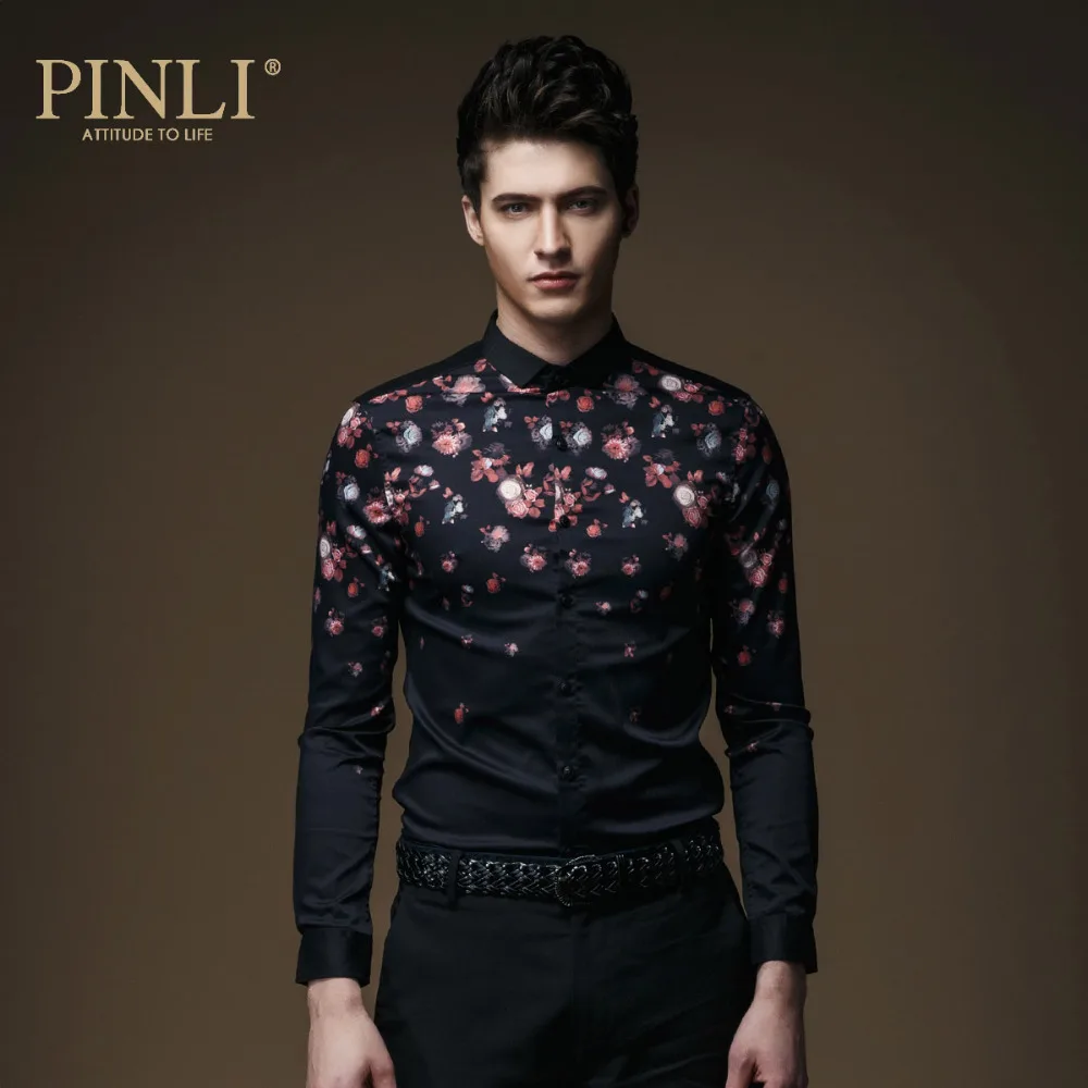 

Free Shipping New fashion casual personality male men's long sleeved slim shirt micro stand collar C064 print gentleman on sale