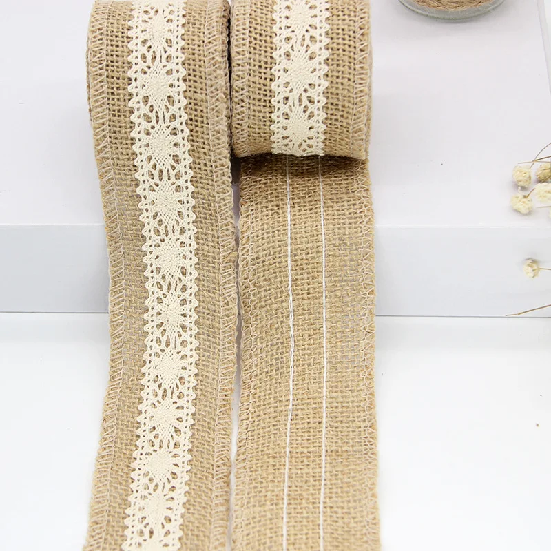 JOJO луки 50 мм 2 м пеньковая лента с кружевом для ремесла джутовые ленты для ручная вышивка подарок оберточная Декор для дома своими руками материал