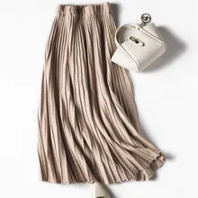 Весенняя и Осенняя плиссированная юбка, осенняя и зимняя вязаная юбка, однотонная Повседневная Женская юбка средней длины, расширенная юбка размера плюс