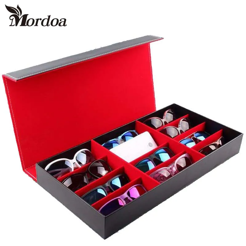 Free Shipping Mordoa High grade leather glasses 12 grid storage box sunglasses display box 3d Glasses