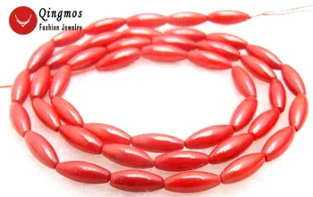 

Qingmos Natural Red Coral Beads for Jewelry Making with 3*9mm Rice Coral DIY Handwork Necklace Bracelet Earring Loose Strand 15"