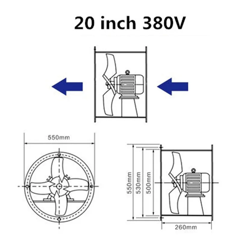 Промышленные цилиндр Вытяжной Вентилятор Мощный вентиляции осевого вентилятора 16 дюймов/20 дюймов/24 дюймов 380 В