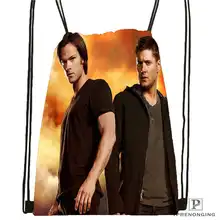 Пользовательские Дин-сверхъестественная-походная сумка на шнурке милый рюкзак для детей(черная спинка) 31x40 см#180611-03-112