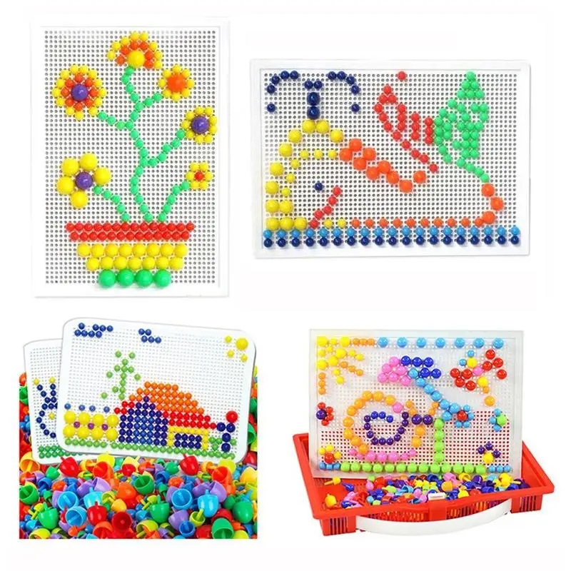 296 Pcs Mushroom Nails Mosaic DIY Science Pile Up Toy Creative Pegboard Jigsaw Puzzle Game Educational Toy For Children Colorful