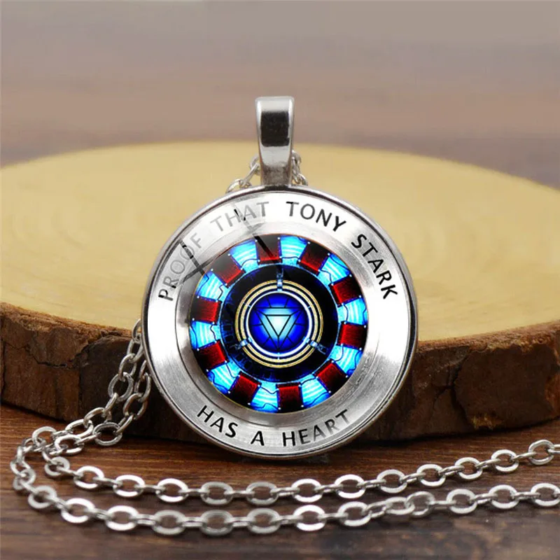 

Iron Man, Tony Stark Tibet Silver Glass Dome Necklace Chain Pendant Proof That Tony Stark Has A Heart Jewelry Souvenir