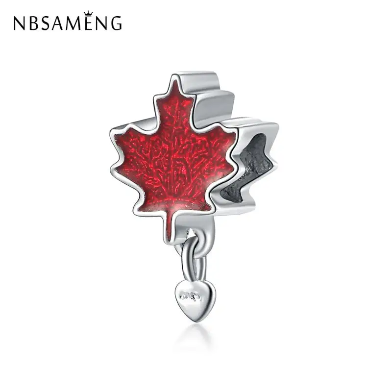 Original Silver Plated Bead Alloy Maple Leaf Charm Canada Love Fit