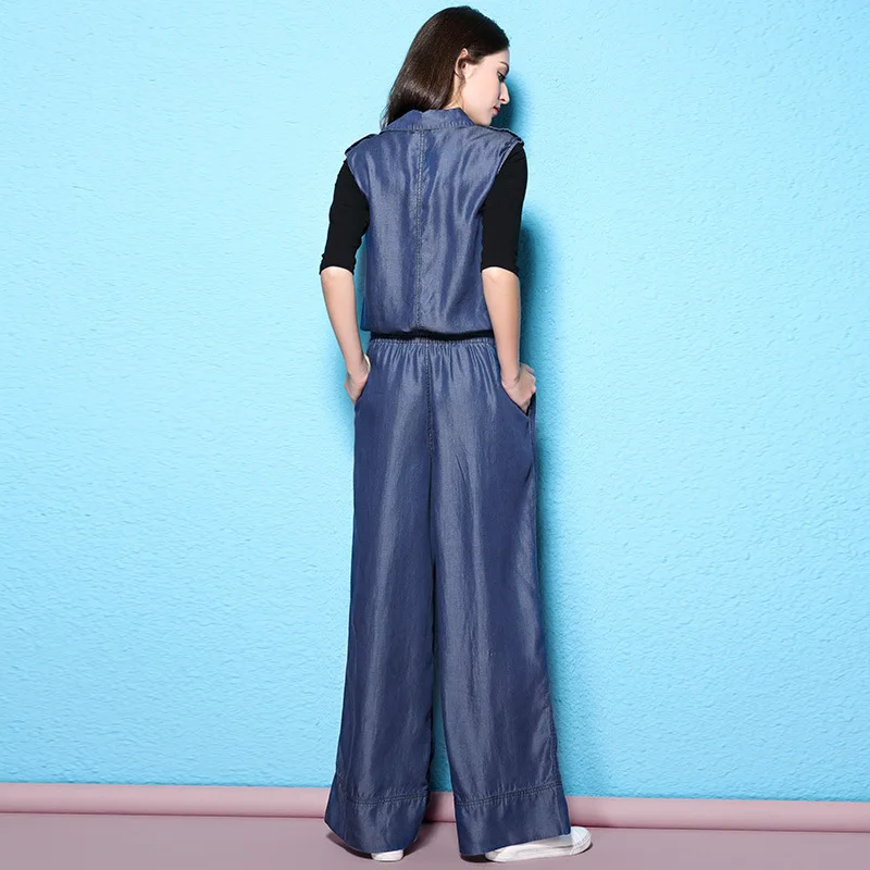 Autumn jumpsuit women's fashioned jumpsuit Waist Drawstring loose Tencel denim jumpsuits Twinset NW17B1095-1
