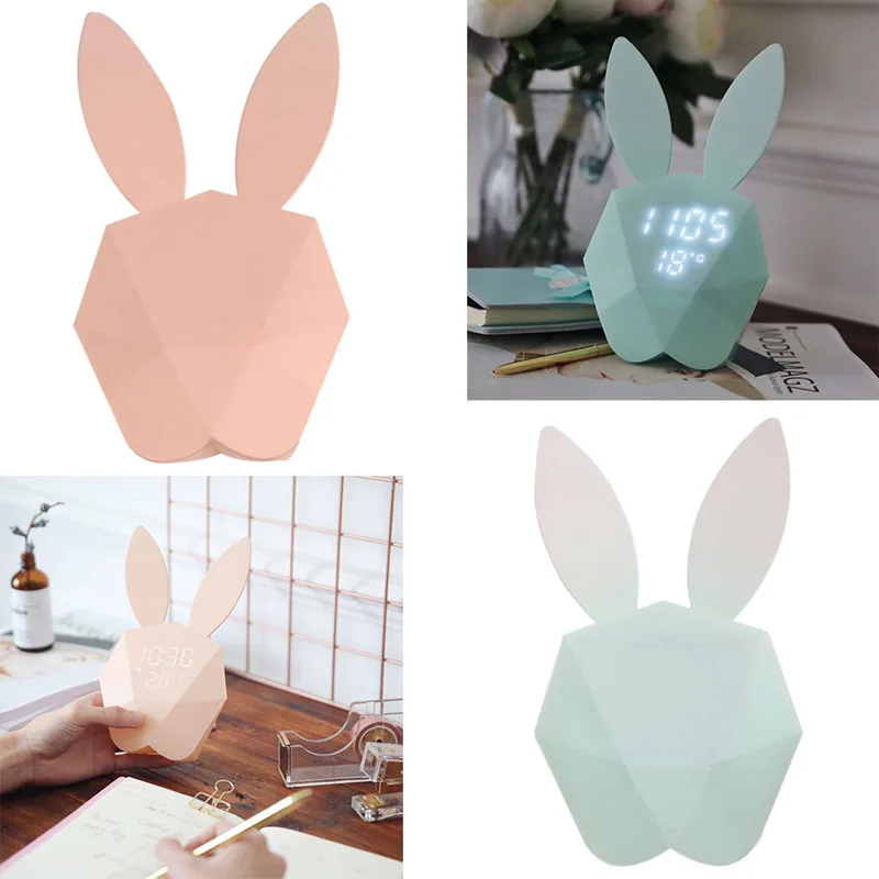 

LED Sound Night Light Cute Rabbit Bunny Digital Alarm Clock Thermometer Rechargeable Table Wall Clocks ALI88