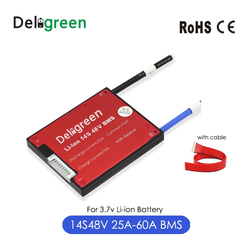 Deligreen 48V BMS 14S 25A 35A 45A 60A 48V PCB для литиевых батарей 3,7 V 18650 Li-Ion LiNCM скутер