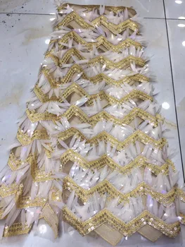 

Latest French Sequin Lace Fabric 2019 High Quality Yellow Gold African Lace Fabric For Wedding Nigerian Lace Material For Party