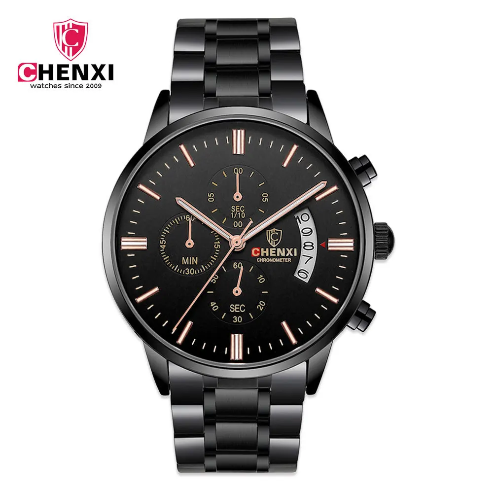 

Luxury Brand CHENXI Men's Casual Clock Full Black Stainless Steel Waterproof Sport Casual Business Outdoor Military Man Watches