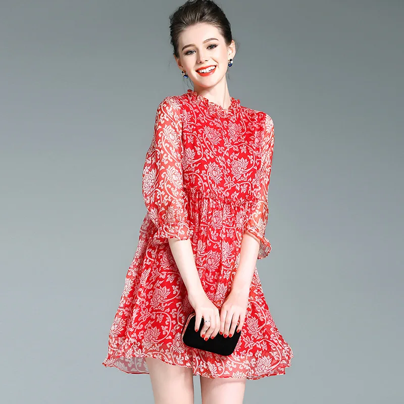 

100% Real Pure Silk Dress Spring Summer Dress Women Clothes 2019 Women's Dress Female Dresses High Quality Vestidos ZT2256