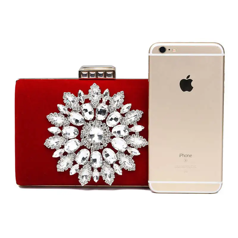 Luxy Moon Sparkling Floral Red Velvet Clutch Bag Size Compare with iPhone