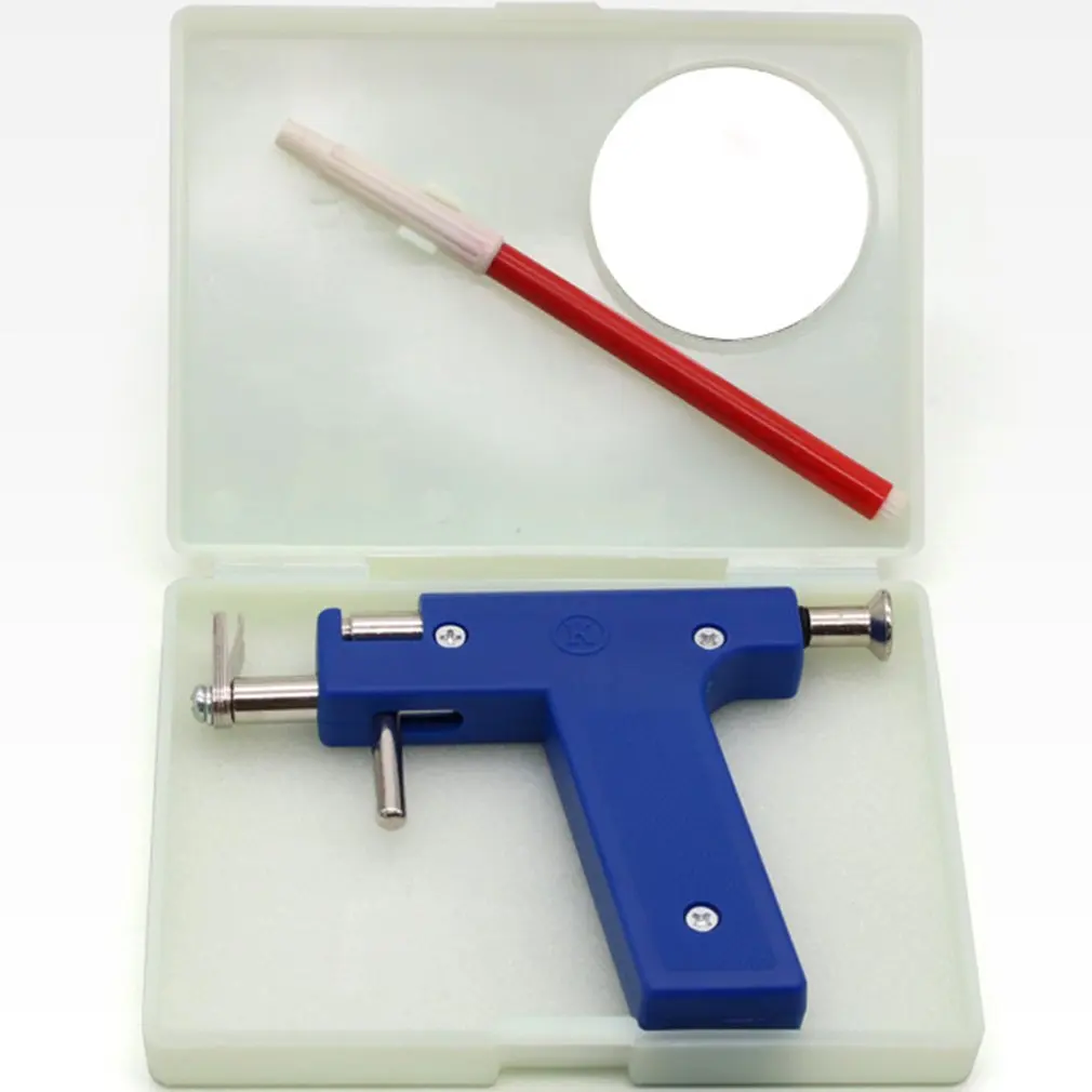 

Pro Stainless Steel Ear Nose Navel Body Piercing Gun Tatto Gun Blue Safe Sterile Body Piercing Gun+Marker Pen with Case 2018