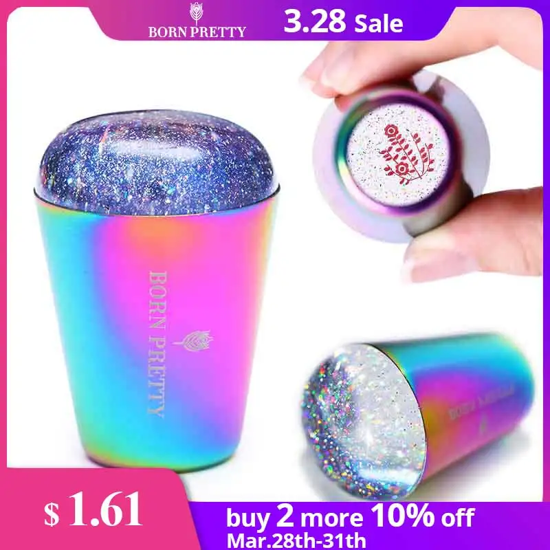

BORN PRETTYRainbow Silicone Nail Stamper with Scraper Colorful Handle Holo Nail Stamper Manicure Stamp Template Tools
