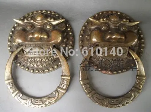 

Chinese Bronze Carved statue ' Lionhead ' Knocker Pair