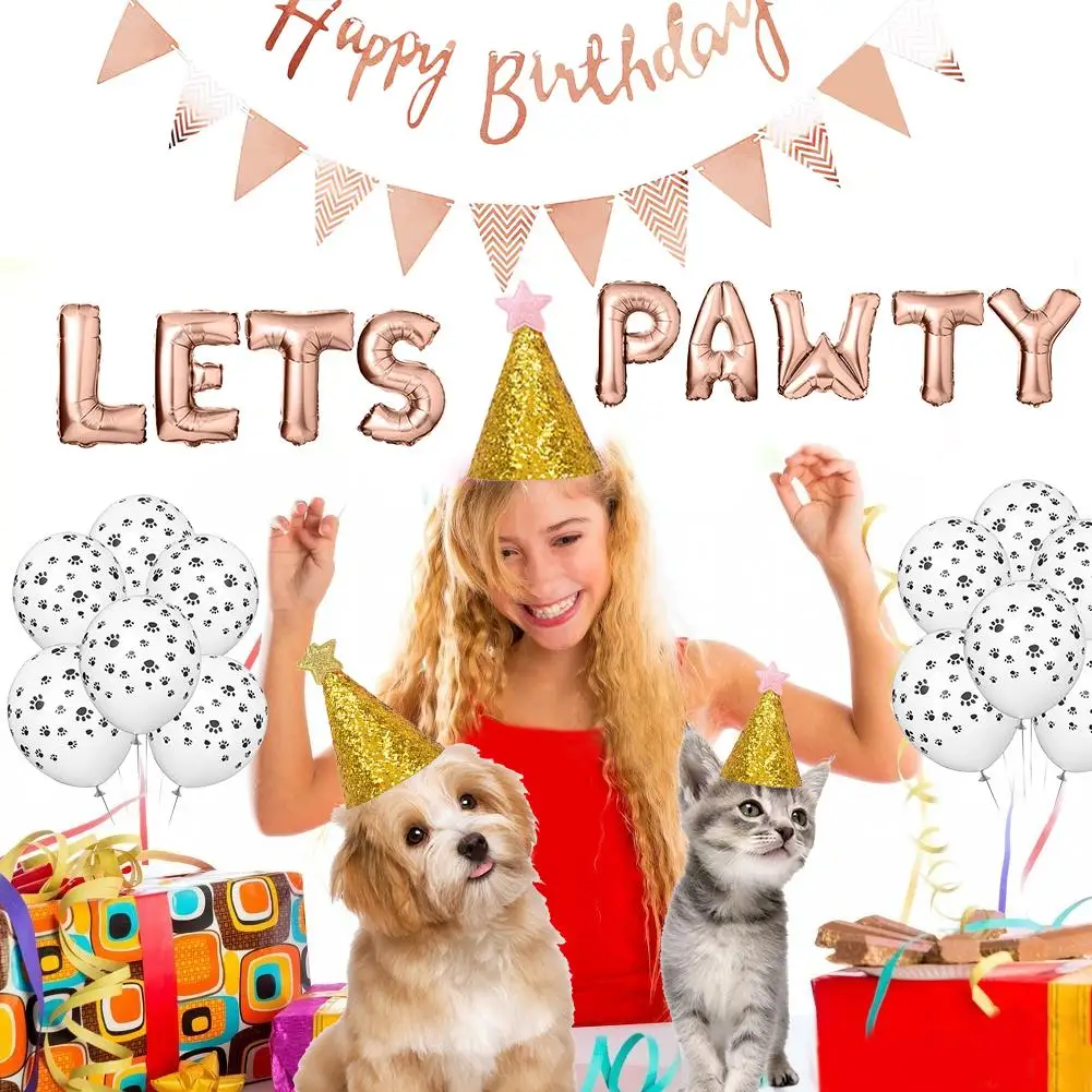 Dog Birthday Party Supplies Footprint Shape Balloon Happy Banner Aluminum Foil Pet Decorations 20E |