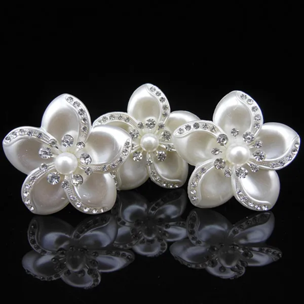 

6 Pcs Wedding Bridal Prom Pearl Crystal Rhinestone Big White Flower Hair Pins Hair Jewelry
