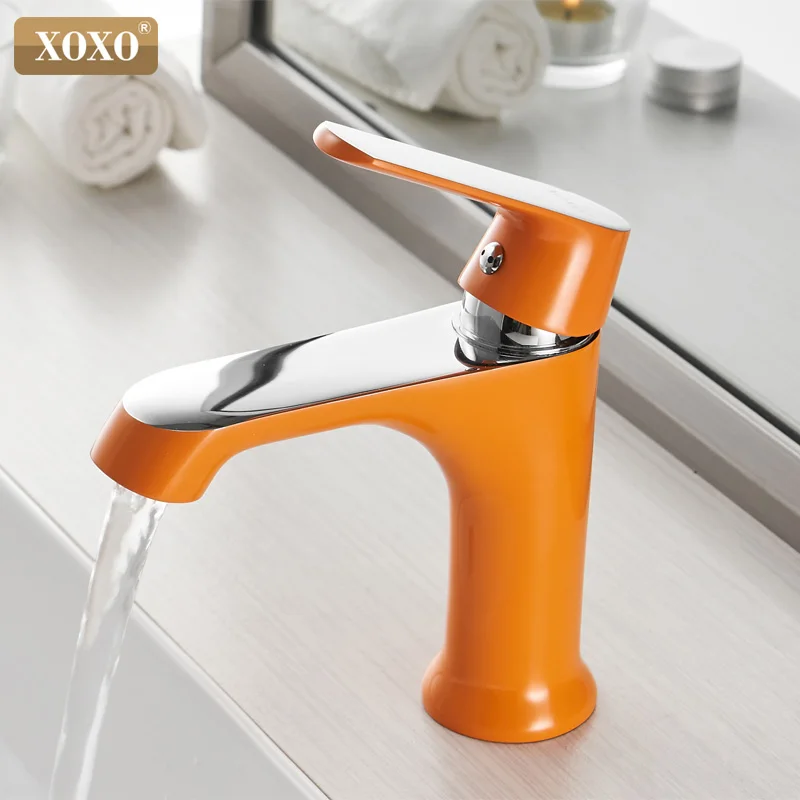 Günstig XOXO Becken Wasserhahn Kaltes und Heißes Wasser Wasserhähne Bronze Grün Orange Weiß Mode Stil einzigen loch Bad Mixer Wasserhahn 20025