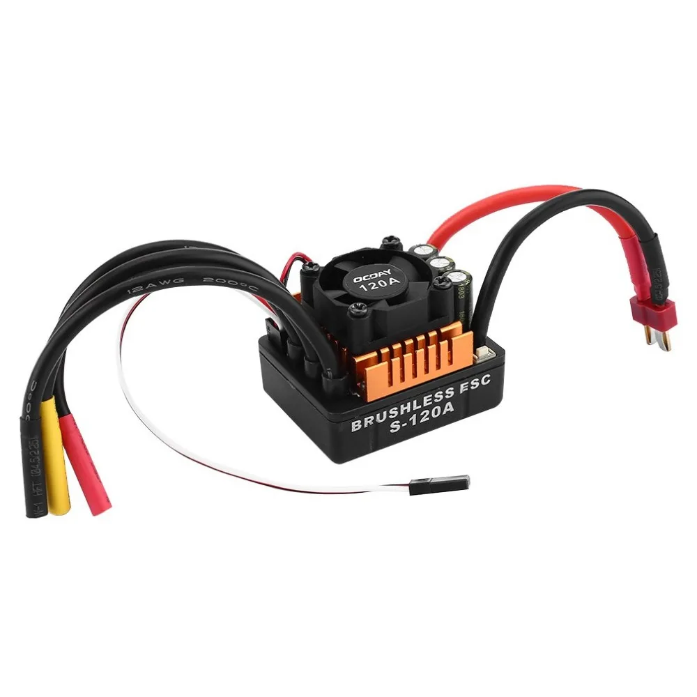

OCDAY Mini Waterproof 120A Brushless ESC Electric Speed Controller with 4mm Banana Connector 6.1V/3A SBEC for 1/8 RC Car