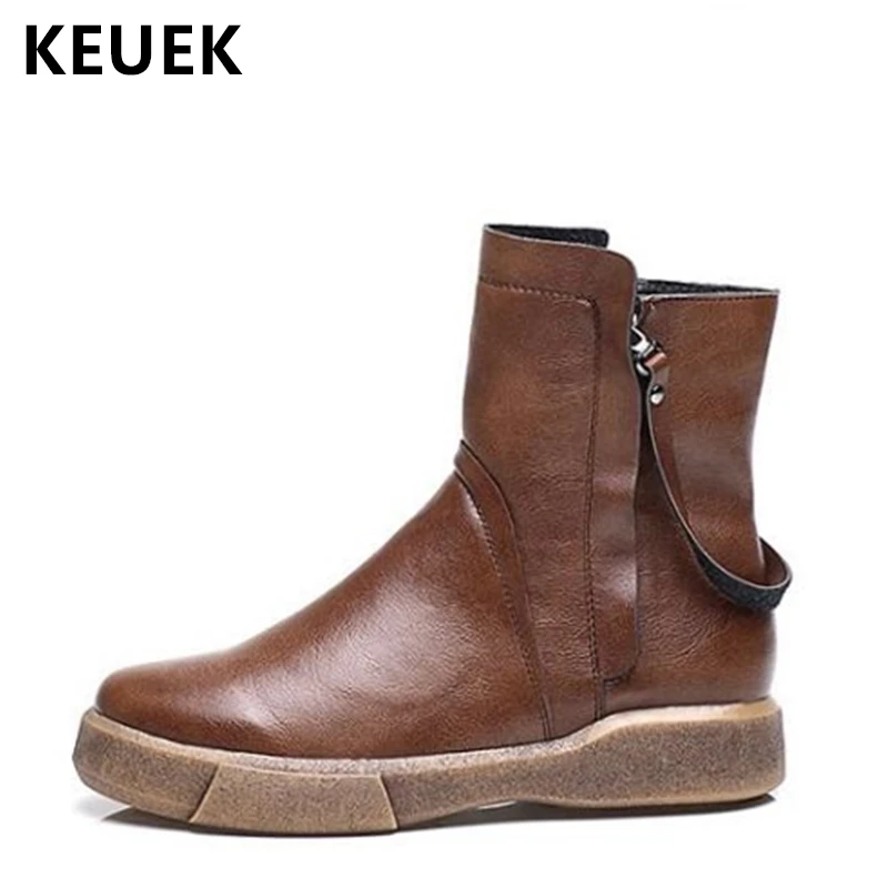 

Autumn Winter Women Ankle boots Vintage Leather Cotton boots Female shoes Warm Plush Snow boots Casual Girls Martin boots 033