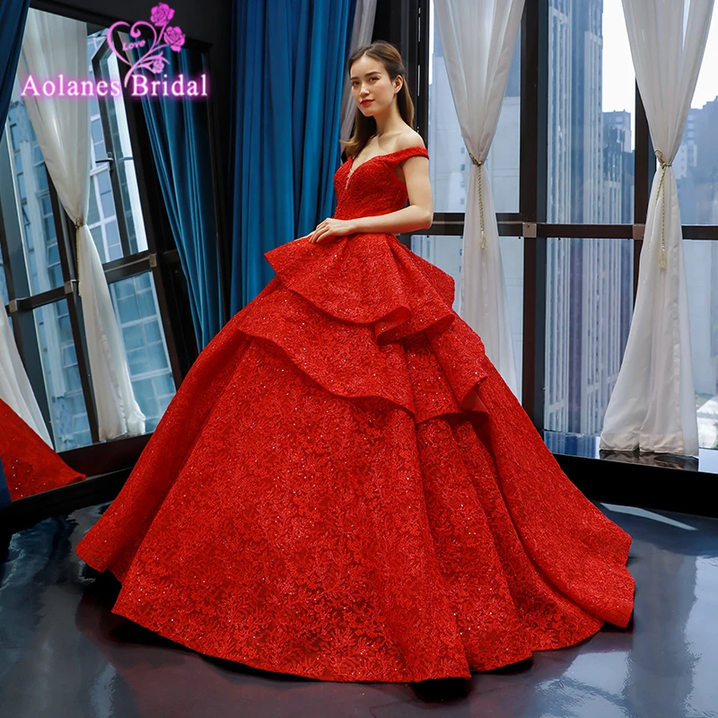 bright red gown