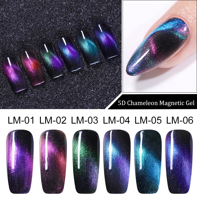 

LEMOOC 8ml 5D Chameleon Glitter Magnetic Gel Polish Blue Purple Long Lasting Soak Off UV LED Gel Varnish Black Base Needed