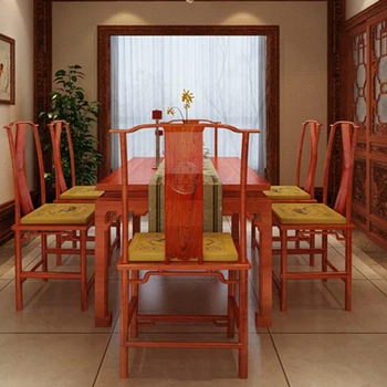 

Rosewood Living Dining Room Table Set (1 table &6 Chairs) Classical Solid Wood Home Furniture Annatto Office Long Rectangle Desk