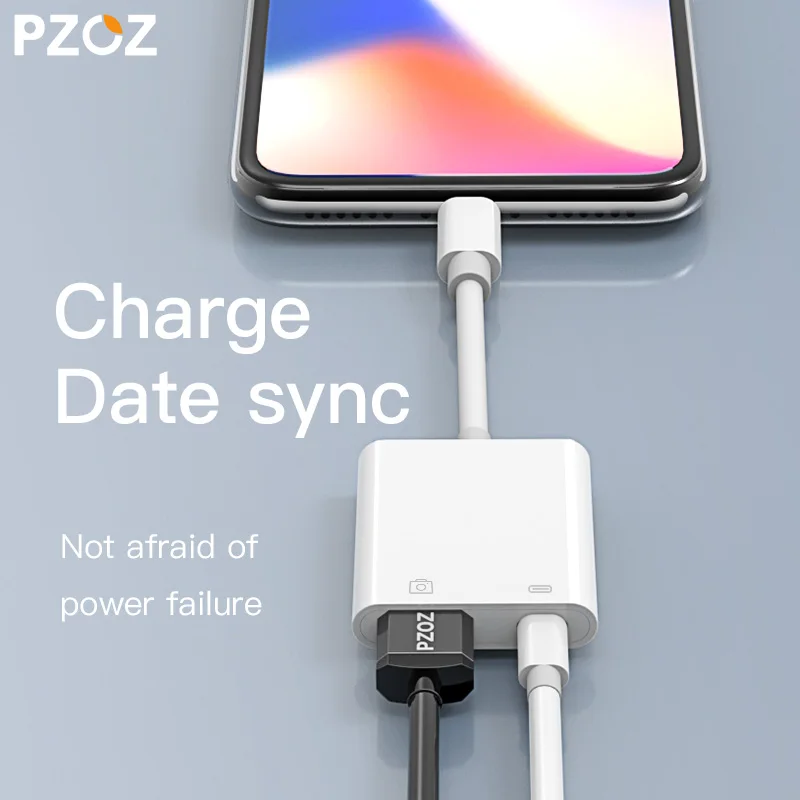 PZOZ, 2 в 1, OTG, для Apple iPhone, USB, устройство для чтения камер, зарядный кабель для IPhone 11 Pro X XS Max 8 7 6, USB, устройство для чтения карт, разветвитель, концентратор