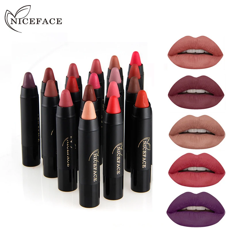 NICEFACE Lipstick Pencil Cosmetics Matte Lips Pigment Nude Long Lasting Makeup |