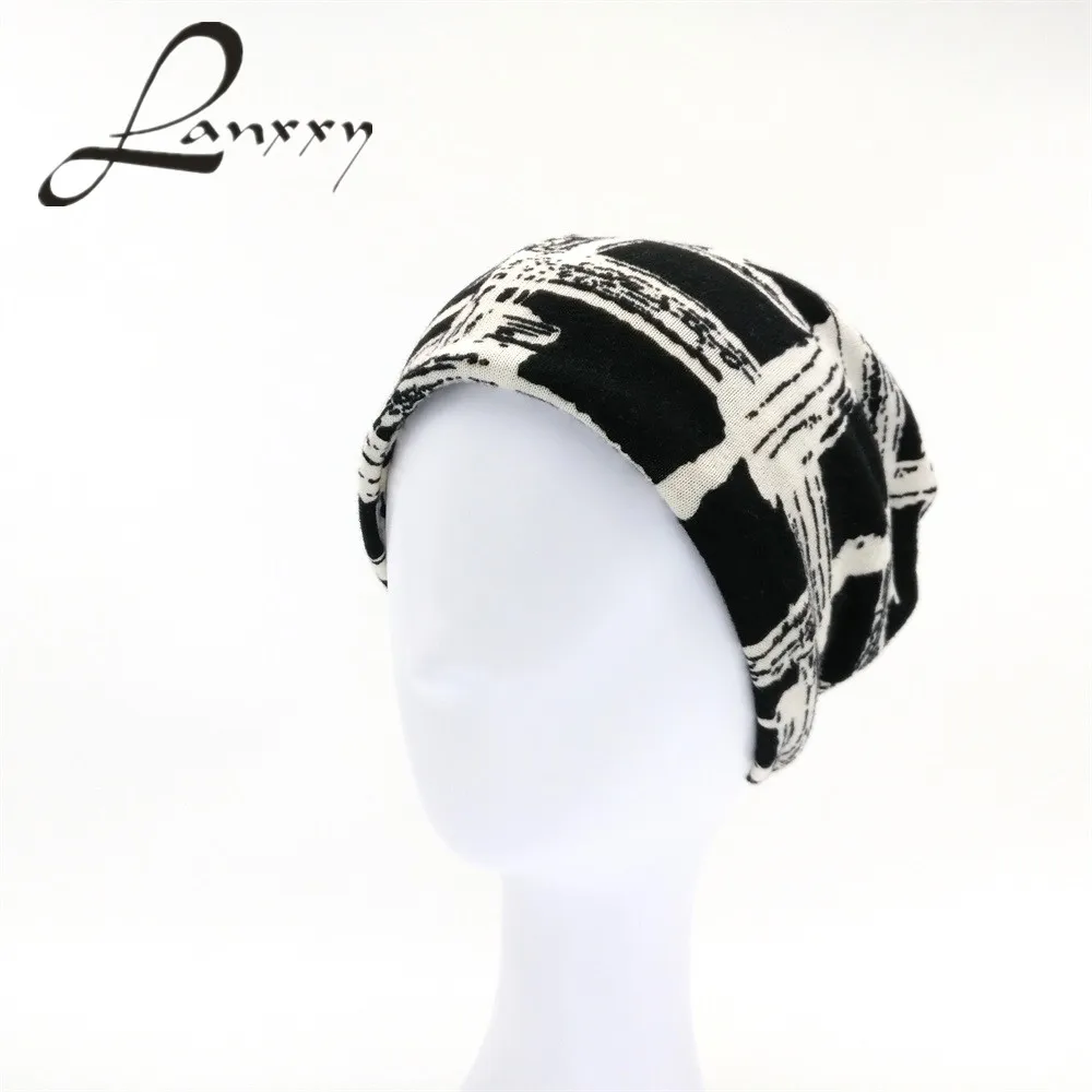 

Lanxxy New Winter Hat Women Crochet Cotton Beanie Bonnets Skullies Gorro Hip Hop Scarf Hats