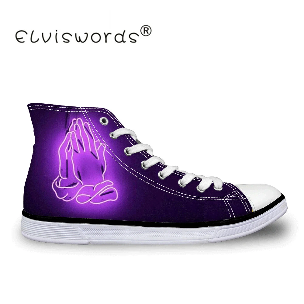 Elviswords Ungu Estetika Cetak Wanita Sepatu Vulkanisir Sepatu
