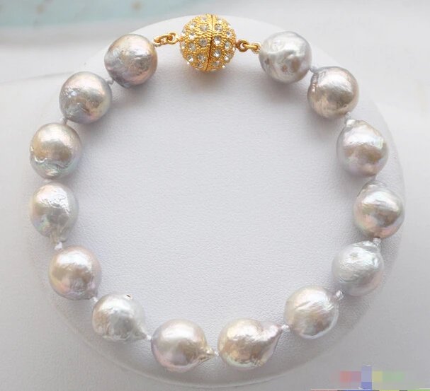 

Free shipping@@@@@ P4265 Lustre 8" 13mm GRAY almost round BAROQUE Edison PEARL BRACELET
