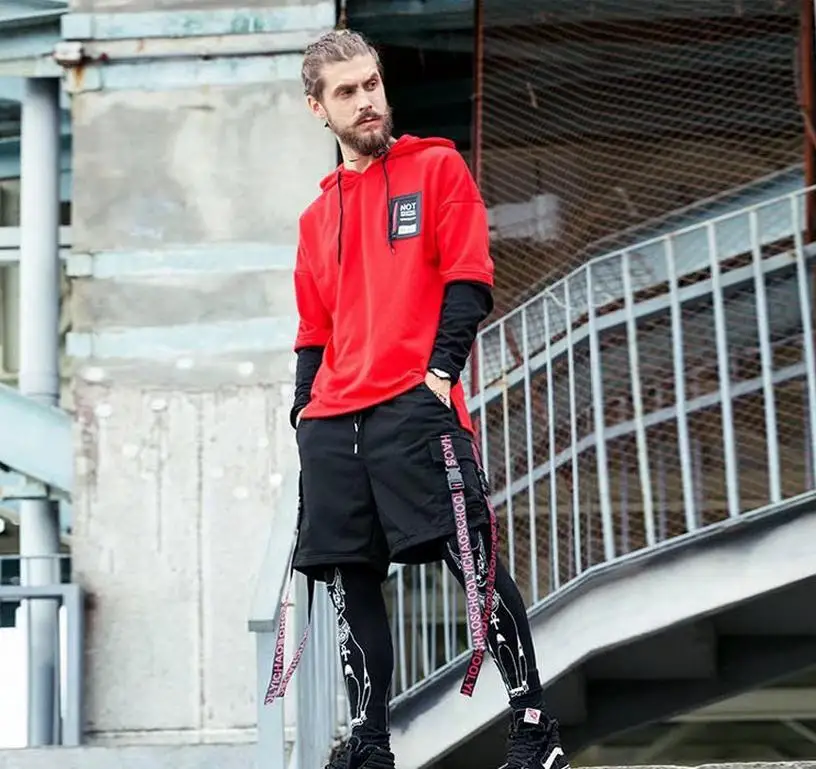 Fashion Street Wear Summer New Men Shorts Side Ribbon Cross Drawstring Hip hop Street Dance Men Summer Running Bodysuit Leggings9