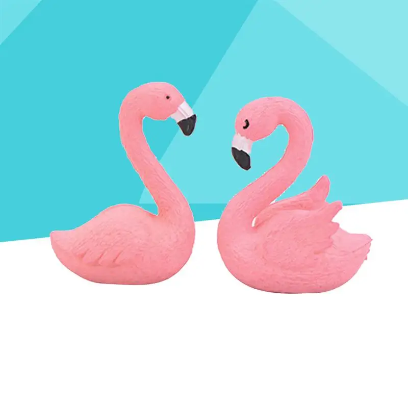 2pc Pink Plastic Decorative Flamingo Fairy Garden Decor Craft Dollhouse Accessory Home Decoration Crafts Figurines Miniatures