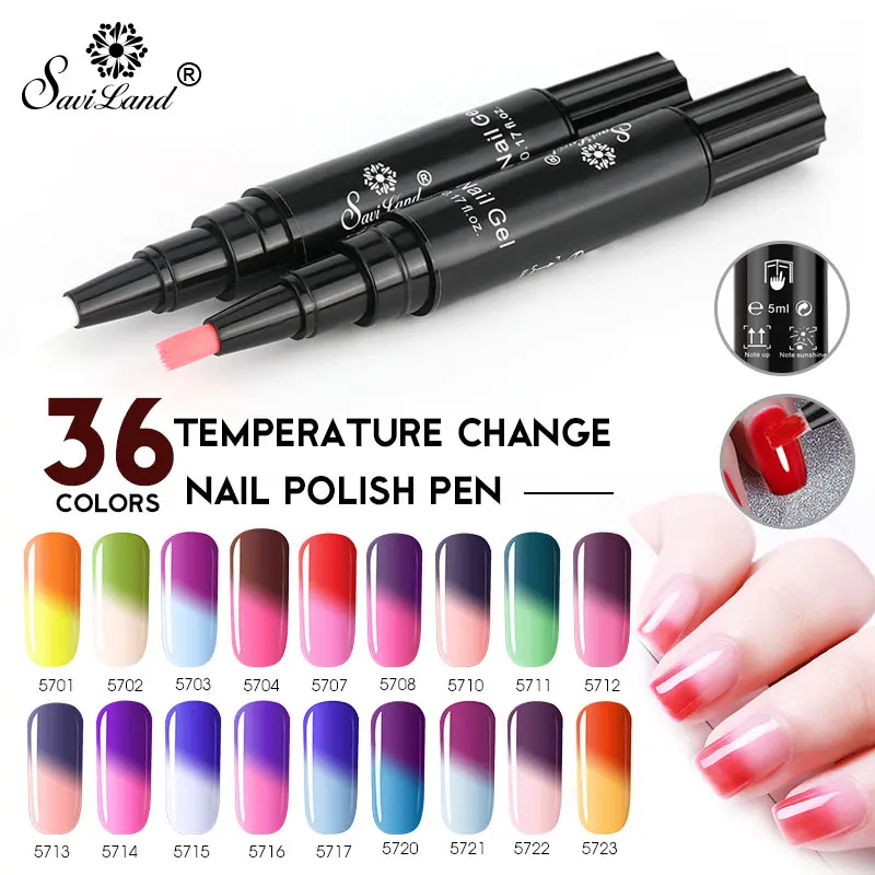 

Saviland 36Colors Temperature Change Nail Pen Gel Polish Glitter DIY Nail Varnish Chameleon Nail Lacquer With Faster Shipping