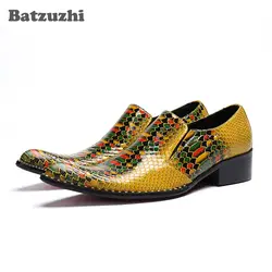 Batzuzhi/итальянская роскошная мужская обувь с острым носком, мужская модельная обувь золотистого цвета из натуральной кожи, обувь для