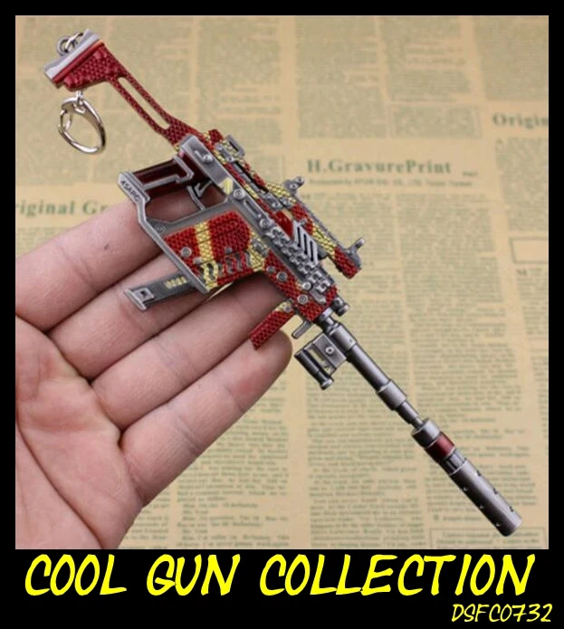 Red Flame Print Assault Rifle Key Ring Military Fan Super Cool Weapon