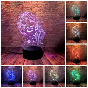 

Elsa Doll Anime Figure Model 3D Illusion Led Lamp 7 Colors Changing Nightlight Flashing Luminous Toys