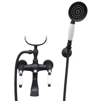 

Black Oil Rubbed Brass Double Ceramic Handles Wall Mounted Claw Foot Bathroom Tub Faucet Mixer Tap With Handshower mtf615