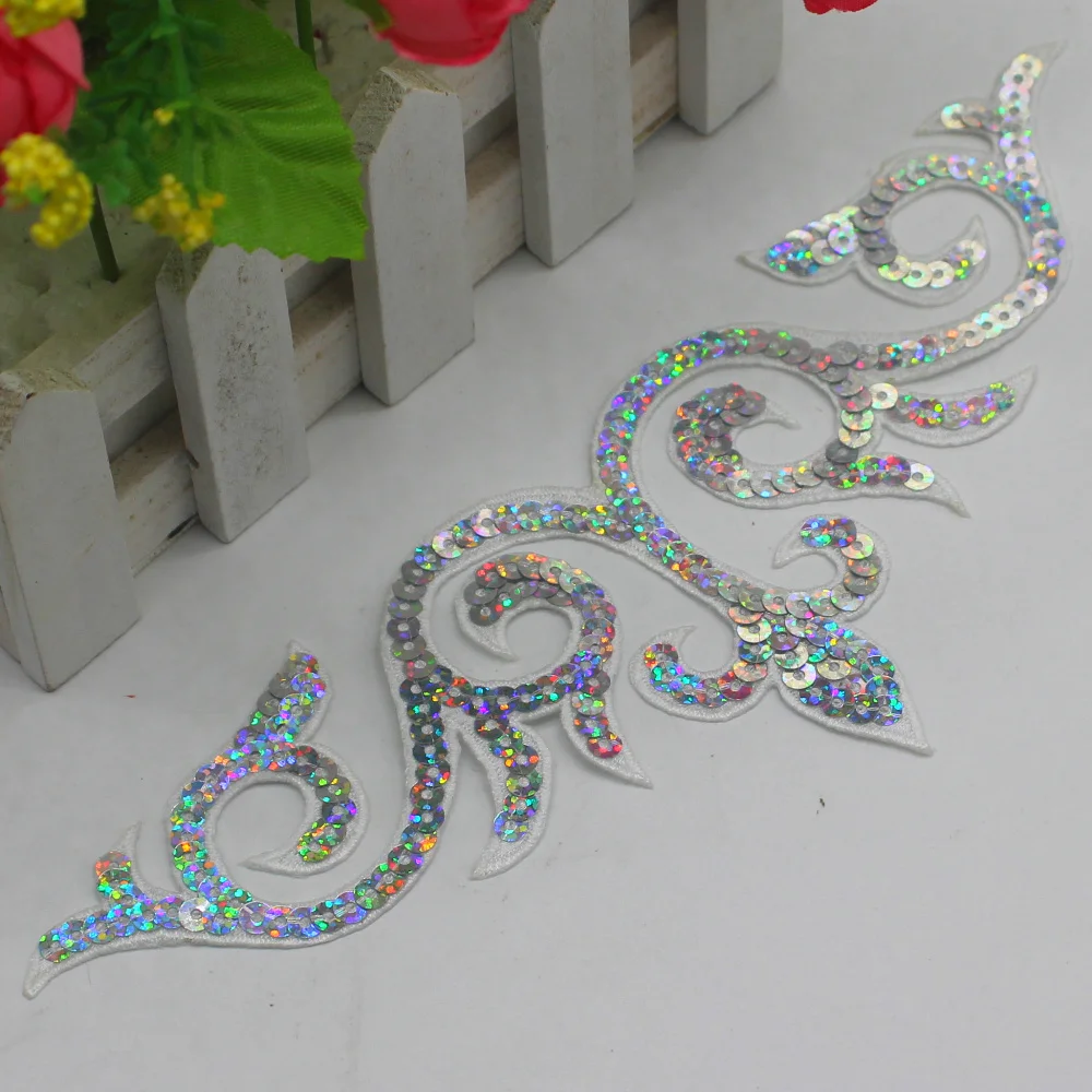 Iron On Sequined Patches Royal Crown Embroidered Patches Hair Accessory Paillette Flower Diy Cosplay Trims 24*8cm lace accessories clothing accessories sewing patches lace hair accessories
